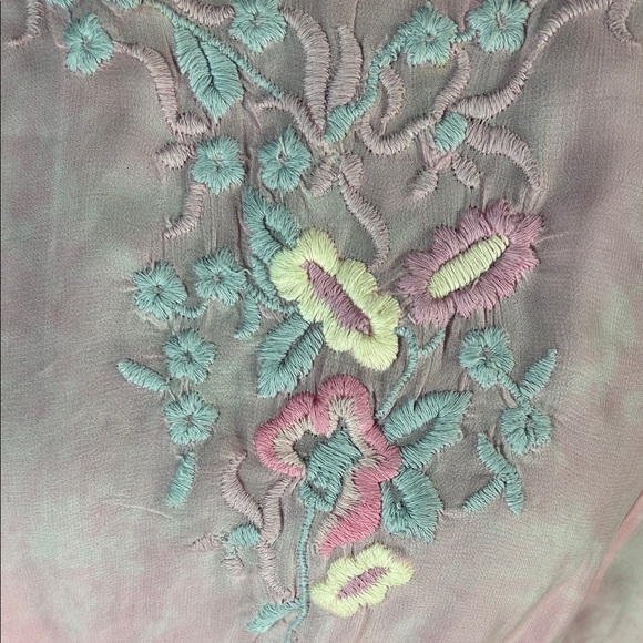 LoveShackFancy Pink Sheer Embroidered Blouse long Billowy Sleeves Size Large - Picture 2 of 10